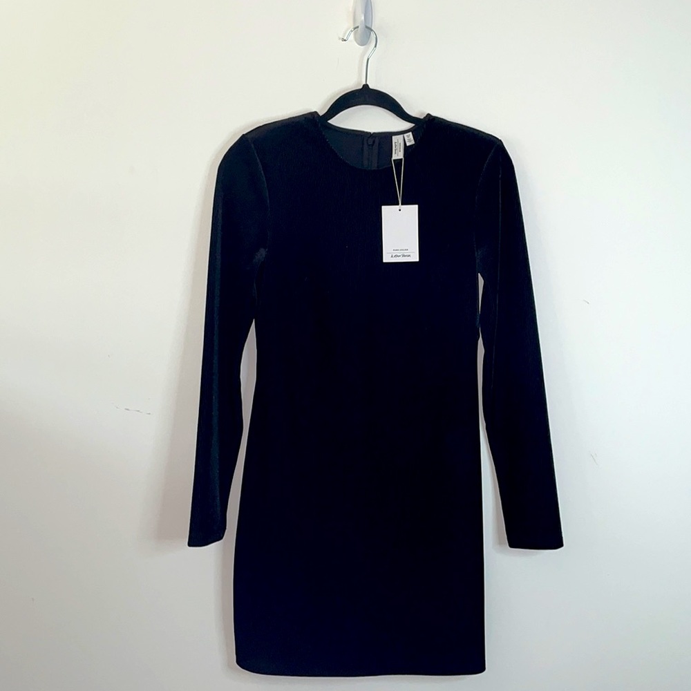 & Other Stories Mini Ribbed Black Velvet Dress